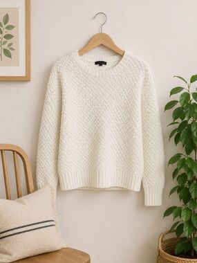 Banana Republic Women’s Cream Italian Wool Alpaca‎ Crew Neck Sweater Sz L Luxury